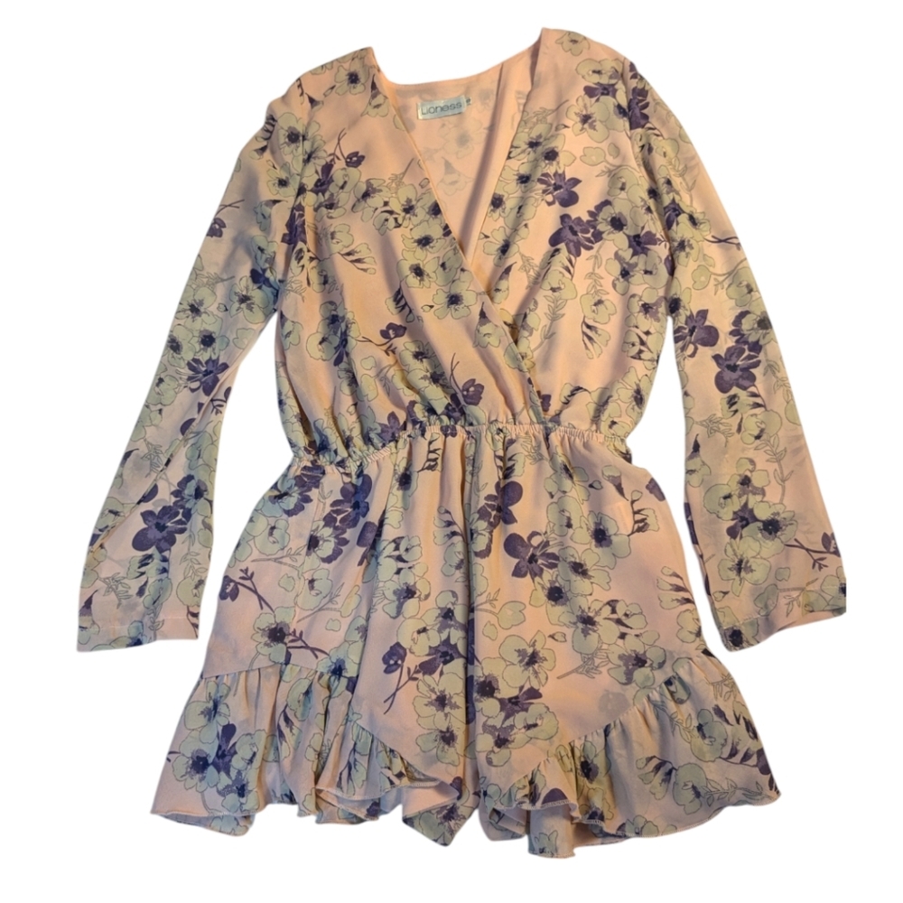 Lioness Pink & Lavender Floral Boho Ruffled Romper/ Playsuit SZ 10 - Picture 4 of 7